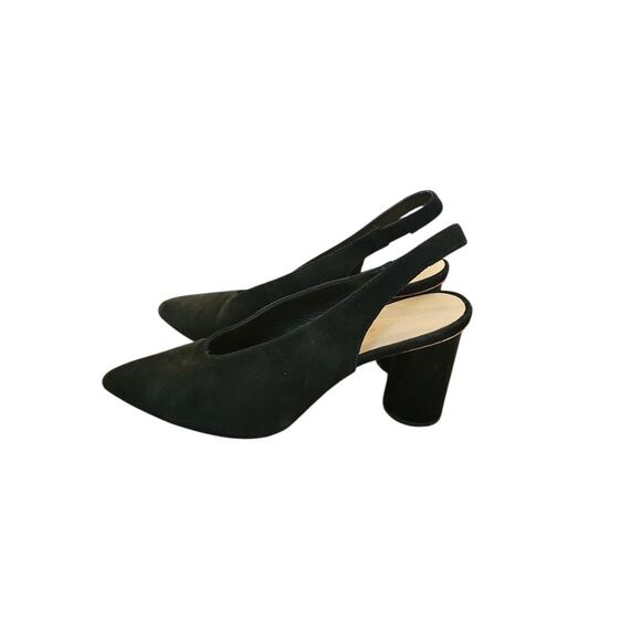 Loeffler Randall black suede point toe sling back heels sz 8.5 $350 SH404